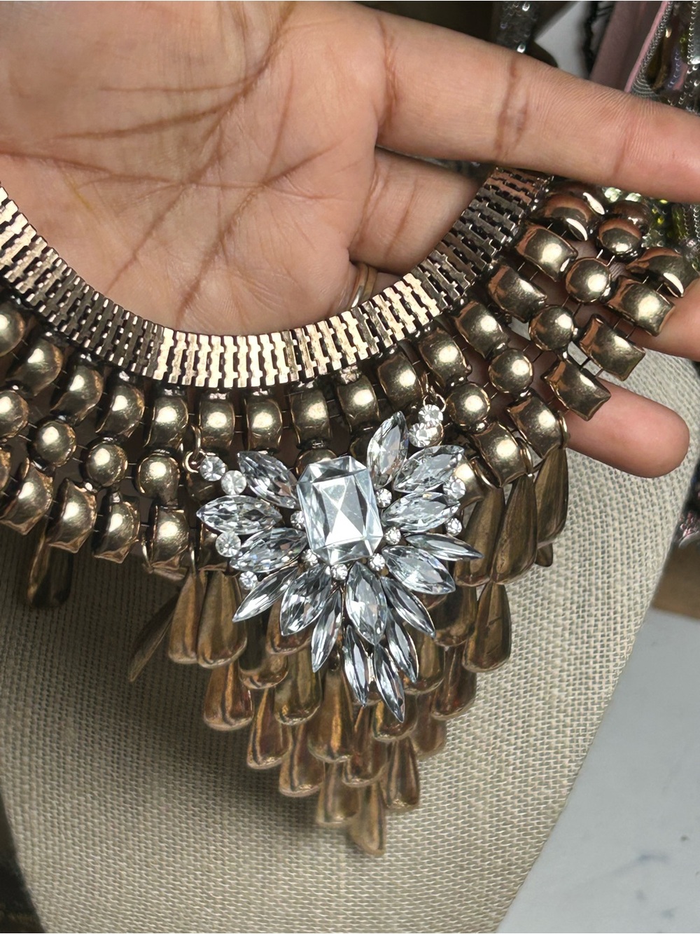 Women Jewelry Gold Statement Necklace with Clear Crystal Accent